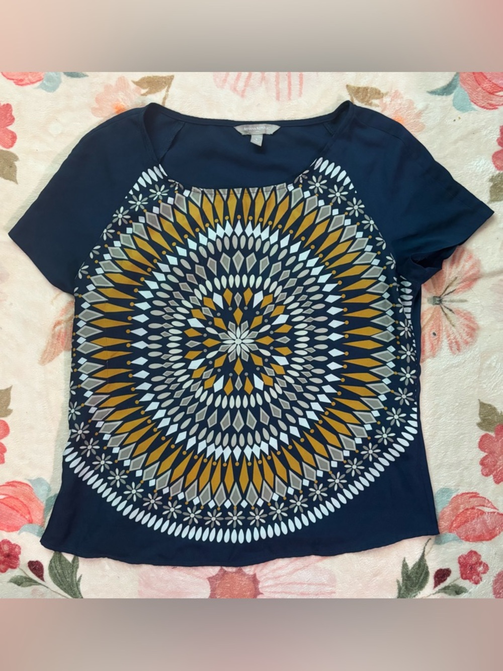 Banana Republic Navy, Mustard, White Geometric Print Blouse